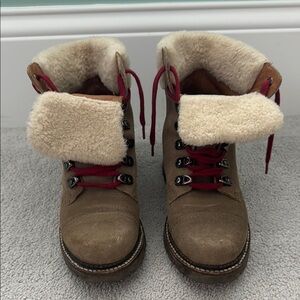 Like new! FRYE Brown and Red Winter Rain Boots with Cozy Fleece Lining